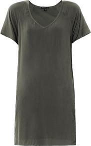 Oversized Chiffon Dress - style: t-shirt; length: mid thigh; neckline: v-neck; sleeve style: capped; pattern: plain; predominant colour: charcoal; occasions: casual, evening, work; fit: body skimming; fibres: viscose/rayon - 100%; back detail: longer hem at back than at front; sleeve length: short sleeve; pattern type: fabric; texture group: jersey - stretchy/drapey