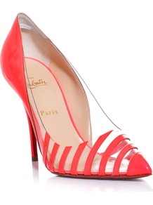 Pivich Patent Leather And Perspex 100mm Shoes - predominant colour: coral; occasions: evening, occasion; material: leather; heel height: high; heel: stiletto; toe: pointed toe; style: courts; finish: patent; pattern: striped