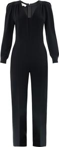 Ofelia Stretch Cady Jumpsuit - length: standard; neckline: low v-neck; pattern: plain; waist detail: fitted waist; hip detail: side pockets at hip; sleeve style: balloon; predominant colour: black; occasions: evening, occasion, holiday; fit: fitted at waist & bust; bust detail: contrast pattern/fabric/detail at bust; shoulder detail: flat/draping pleats/ruching/gathering at shoulder; sleeve length: long sleeve; style: jumpsuit; pattern type: fabric; texture group: other - light to midweight; fibres: viscose/rayon - mix