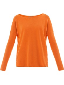Drop Shoulder Cashmere Sweater - neckline: slash/boat neckline; sleeve style: dolman/batwing; pattern: plain; style: standard; predominant colour: bright orange; occasions: casual; length: standard; fit: loose; back detail: longer hem at back than at front; fibres: cashmere - 100%; sleeve length: long sleeve; texture group: knits/crochet; pattern type: knitted - fine stitch