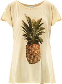Pineapple Print T Shirt - neckline: round neck; length: below the bottom; style: t-shirt; predominant colour: primrose yellow; occasions: casual, holiday; fibres: cotton - 100%; fit: loose; back detail: longer hem at back than at front; sleeve length: short sleeve; sleeve style: standard; pattern type: fabric; pattern size: standard; pattern: patterned/print; texture group: jersey - stretchy/drapey