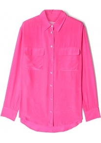 Magenta Signature Silk Shirt - neckline: shirt collar/peter pan/zip with opening; sleeve style: extended cuff; pattern: plain; length: below the bottom; style: shirt; predominant colour: hot pink; occasions: casual, evening, work; fibres: silk - 100%; fit: straight cut; back detail: longer hem at back than at front; sleeve length: extra long; texture group: silky - light; trends: fluorescent; pattern type: fabric