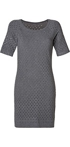 Gianna Dress In Heather Grey - style: shift; neckline: round neck; pattern: plain; predominant colour: mid grey; occasions: casual; length: just above the knee; fit: body skimming; fibres: viscose/rayon - stretch; sleeve length: half sleeve; sleeve style: standard; pattern type: fabric; texture group: woven light midweight