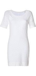 Gianna Dress In Ivory - pattern: plain; style: bodycon; predominant colour: ivory; occasions: casual, evening, occasion; length: just above the knee; fit: body skimming; neckline: scoop; fibres: viscose/rayon - stretch; sleeve length: short sleeve; sleeve style: standard; texture group: knits/crochet; trends: glamorous day shifts; pattern type: knitted - fine stitch