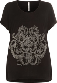 Collection Black Beaded T Shirt - neckline: round neck; pattern: plain; bust detail: added detail/embellishment at bust; style: t-shirt; predominant colour: black; occasions: casual, holiday; length: standard; fibres: viscose/rayon - 100%; fit: body skimming; sleeve length: short sleeve; sleeve style: standard; pattern type: fabric; pattern size: light/subtle; texture group: jersey - stretchy/drapey; embellishment: beading