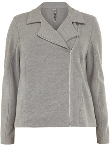 Grey Marl Jersey Biker Jacket - pattern: plain; style: biker; collar: asymmetric biker; predominant colour: mid grey; occasions: casual; length: standard; fit: straight cut (boxy); fibres: cotton - mix; sleeve length: long sleeve; sleeve style: standard; texture group: cotton feel fabrics; collar break: high/illusion of break when open; pattern type: fabric