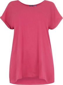 Pink Zip Back T Shirt - neckline: round neck; pattern: plain; style: t-shirt; predominant colour: pink; occasions: casual, holiday; length: standard; fibres: cotton - 100%; fit: loose; back detail: longer hem at back than at front; sleeve length: short sleeve; sleeve style: standard; pattern type: fabric; texture group: jersey - stretchy/drapey