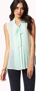 Pleated Front Georgette Top - pattern: plain; sleeve style: sleeveless; neckline: pussy bow; style: blouse; bust detail: ruching/gathering/draping/layers/pintuck pleats at bust; predominant colour: pistachio; occasions: casual, work; length: standard; fibres: polyester/polyamide - 100%; fit: body skimming; sleeve length: sleeveless; texture group: sheer fabrics/chiffon/organza etc.; pattern type: fabric