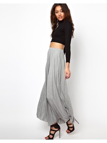 Pleated Maxi Skirt - pattern: plain; length: ankle length; fit: loose/voluminous; waist: high rise; predominant colour: mid grey; occasions: casual, evening, holiday; style: maxi skirt; fibres: polyester/polyamide - mix; hip detail: soft pleats at hip/draping at hip/flared at hip; waist detail: narrow waistband; trends: volume; pattern type: fabric; texture group: jersey - stretchy/drapey