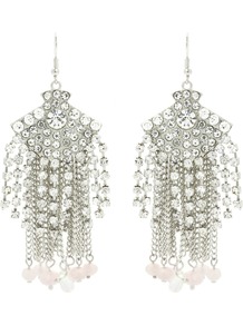 Vintage Tassel Drop Earrings - predominant colour: silver; occasions: evening, occasion; style: drop; length: long; size: large/oversized; material: chain/metal; fastening: pierced; finish: plain; embellishment: crystals