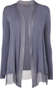 Patsy Crepe Trim Cardigan, Slate Blue - pattern: plain; neckline: shawl; length: below the bottom; style: open front; predominant colour: charcoal; occasions: casual; fibres: viscose/rayon - stretch; fit: loose; bust detail: contrast pattern/fabric/detail at bust; sleeve length: long sleeve; sleeve style: standard; texture group: crepes; pattern type: fabric