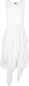 Abbrachi Silk Hook Up Sleeveless Dress, White - neckline: cowl/draped neck; pattern: plain; sleeve style: sleeveless; predominant colour: white; occasions: casual, occasion, holiday; length: on the knee; fit: fitted at waist & bust; style: asymmetric (hem); fibres: viscose/rayon - stretch; hip detail: soft pleats at hip/draping at hip/flared at hip; sleeve length: sleeveless; pattern type: fabric; texture group: jersey - stretchy/drapey