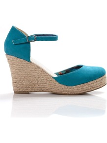 Closed Toe Espadrille, Green - predominant colour: turquoise; occasions: casual, evening, holiday; material: suede; heel height: high; ankle detail: ankle strap; heel: wedge; toe: round toe; style: courts; finish: plain; pattern: plain