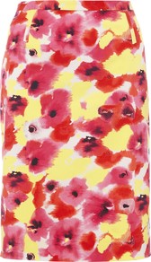 Lori Pencil Skirt, Multi - style: straight; waist: high rise; predominant colour: true red; secondary colour: primrose yellow; occasions: casual, evening, work; length: just above the knee; fibres: cotton - stretch; waist detail: narrow waistband; texture group: cotton feel fabrics; trends: high impact florals; fit: straight cut; pattern type: fabric; pattern size: big & busy; pattern: florals