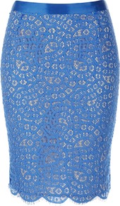 Hailey Skirt, Sea Blue - style: pencil; fit: tailored/fitted; waist: mid/regular rise; predominant colour: royal blue; occasions: evening, work, occasion; length: just above the knee; fibres: cotton - mix; waist detail: narrow waistband; texture group: lace; pattern type: fabric; pattern size: light/subtle; pattern: patterned/print