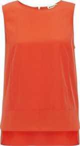 Summer Vest Top - neckline: round neck; pattern: plain; sleeve style: sleeveless; predominant colour: bright orange; occasions: casual; length: standard; style: top; fibres: polyester/polyamide - 100%; fit: straight cut; back detail: longer hem at back than at front; sleeve length: sleeveless; texture group: crepes; pattern type: fabric