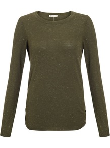 Annie Sparkle Crew Jumper - pattern: plain; style: standard; predominant colour: khaki; occasions: casual, work; length: standard; fibres: viscose/rayon - stretch; fit: slim fit; neckline: crew; sleeve length: long sleeve; sleeve style: standard; texture group: knits/crochet; pattern type: knitted - fine stitch