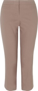 Fearne Trousers, Neutrals - pattern: plain; waist: mid/regular rise; predominant colour: taupe; occasions: casual, work; length: calf length; fibres: cotton - mix; texture group: crepes; fit: slim leg; pattern type: fabric; style: standard