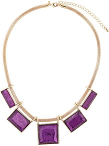 Purple Resin Squares On Mesh Chain Necklace - secondary colour: purple; predominant colour: gold; occasions: evening, work, occasion, holiday; style: choker/collar; length: short; size: large/oversized; material: chain/metal; trends: metallics; finish: metallic; embellishment: jewels