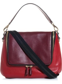 Maxi Zip Satchel - secondary colour: true red; predominant colour: burgundy; occasions: casual, work; type of pattern: standard; style: tote; length: handle; size: standard; material: leather; finish: plain; pattern: colourblock