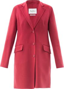 Saluto Coat - pattern: plain; style: single breasted; collar: standard lapel/rever collar; length: mid thigh; predominant colour: hot pink; occasions: casual, work; fit: tailored/fitted; fibres: wool - mix; back detail: back vent/flap at back; sleeve length: long sleeve; sleeve style: standard; collar break: medium; pattern type: fabric; texture group: woven bulky/heavy