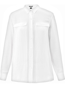 Bryne Pocket Shirt - neckline: shirt collar/peter pan/zip with opening; pattern: plain; style: shirt; predominant colour: white; occasions: work; length: standard; fibres: silk - 100%; fit: straight cut; sleeve length: long sleeve; sleeve style: standard; texture group: sheer fabrics/chiffon/organza etc.; pattern type: fabric