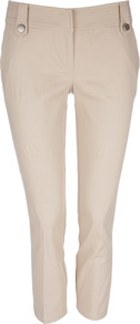 Stone Cropped Trousers - pattern: plain; waist: mid/regular rise; predominant colour: stone; occasions: casual, evening, work, holiday; length: calf length; fibres: cotton - stretch; hip detail: added detail/embellishment at hip; fit: slim leg; pattern type: fabric; texture group: woven light midweight; style: standard