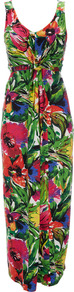 Floral Petite Maxi Dress - neckline: low v-neck; sleeve style: standard vest straps/shoulder straps; fit: fitted at waist; style: maxi dress; length: ankle length; back detail: tie detail at back; waist detail: twist front waist detail/nipped in at waist on one side/soft pleats/draping/ruching/gathering waist detail; occasions: casual, occasion, holiday; fibres: viscose/rayon - stretch; hip detail: soft pleats at hip/draping at hip/flared at hip; predominant colour: multicoloured; sleeve length: sleeveless; trends: high impact florals; pattern type: fabric; pattern size: big & busy; pattern: florals; texture group: jersey - stretchy/drapey