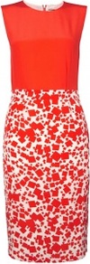 Exclusive Red Friis Silk Sleeveless Dress - style: shift; neckline: round neck; fit: tailored/fitted; sleeve style: sleeveless; secondary colour: white; predominant colour: true red; occasions: evening, occasion; length: on the knee; fibres: silk - 100%; sleeve length: sleeveless; texture group: silky - light; trends: glamorous day shifts; pattern type: fabric; pattern size: standard; pattern: patterned/print