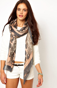 Animal Flag Re Colour Scarf - predominant colour: nude; secondary colour: charcoal; occasions: casual; type of pattern: standard; style: regular; size: standard; material: fabric; pattern: animal print