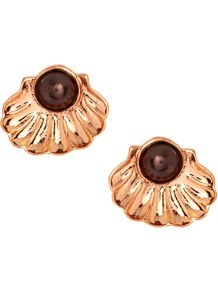 Pearl Clasp Stud Earrings - secondary colour: chocolate brown; predominant colour: gold; occasions: casual, evening, work, occasion, holiday; style: stud; length: short; size: small; material: chain/metal; fastening: pierced; finish: metallic; embellishment: pearls