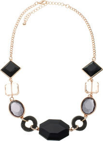 Cabo Necklace - secondary colour: gold; predominant colour: black; occasions: evening, occasion, holiday; style: standard; length: mid; size: standard; material: chain/metal; finish: metallic; embellishment: jewels