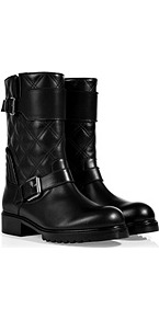 Quilted Leather Biker Boots In Black - predominant colour: black; occasions: casual; material: leather; heel height: mid; embellishment: quilted; heel: block; toe: round toe; boot length: mid calf; style: biker boot; finish: plain; pattern: plain