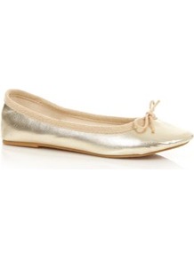 Gold Ballet Pumps - predominant colour: gold; occasions: casual, holiday; material: faux leather; heel height: flat; toe: round toe; style: ballerinas / pumps; trends: metallics; finish: metallic; pattern: plain