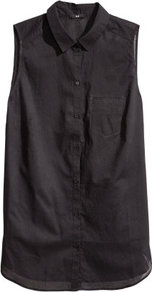 + Sleeveless Blouse - neckline: shirt collar/peter pan/zip with opening; pattern: plain; sleeve style: sleeveless; style: shirt; predominant colour: black; occasions: casual; length: standard; fibres: cotton - 100%; fit: straight cut; sleeve length: sleeveless; texture group: cotton feel fabrics; pattern type: fabric