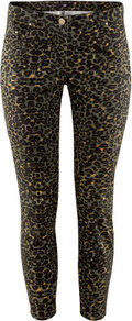 Ankle Length Trousers - style: skinny leg; pocket detail: traditional 5 pocket; waist: mid/regular rise; predominant colour: khaki; secondary colour: black; occasions: casual; length: ankle length; fibres: cotton - stretch; texture group: denim; pattern type: fabric; pattern size: standard; pattern: animal print