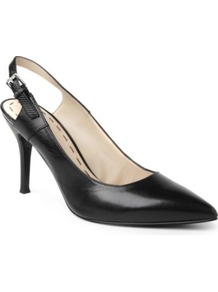 Foe Leather Slingback Courts - predominant colour: black; occasions: evening, work, occasion; material: leather; heel height: high; heel: standard; toe: pointed toe; style: slingbacks; finish: plain; pattern: plain