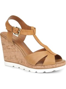 Giraffe Leather Wedge Sandals - predominant colour: tan; occasions: casual, evening, holiday; material: leather; heel height: high; ankle detail: ankle strap; heel: wedge; toe: open toe/peeptoe; style: standard; finish: plain; pattern: plain