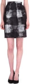 Giostra Flared Skirt - length: mid thigh; style: pencil; fit: tailored/fitted; waist detail: structured pleats at waist; waist: mid/regular rise; predominant colour: charcoal; secondary colour: light grey; occasions: casual, evening, work, occasion; fibres: cotton - mix; texture group: structured shiny - satin/tafetta/silk etc.; pattern type: fabric; pattern size: light/subtle; pattern: patterned/print