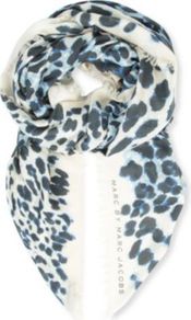 Jaguar Print Scarf - predominant colour: ivory; secondary colour: navy; occasions: casual, evening, work; type of pattern: heavy; style: regular; size: standard; material: fabric; pattern: animal print; trends: statement prints