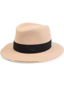 Beanche Trilby Hat - predominant colour: nude; secondary colour: black; occasions: casual, holiday; type of pattern: small; style: trilby; size: standard; material: felt; embellishment: ribbon; pattern: plain