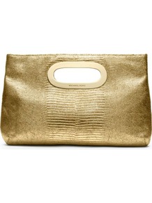 Berkley Mock Lizard Clutch - predominant colour: gold; occasions: evening, occasion, holiday; type of pattern: standard; style: clutch; length: hand carry; size: small; material: leather; pattern: plain; trends: metallics; finish: metallic; embellishment: chain/metal