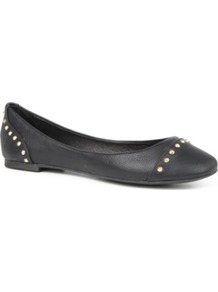 Kstudd Leather Studded Pumps - predominant colour: black; occasions: casual, evening, work; material: leather; heel height: flat; embellishment: studs; toe: round toe; style: ballerinas / pumps; finish: plain; pattern: plain