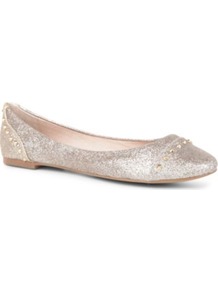 Kstudd Metallic Studded Pumps - predominant colour: silver; occasions: casual, evening, holiday; material: faux leather; heel height: flat; embellishment: studs; toe: round toe; style: ballerinas / pumps; trends: metallics; finish: metallic; pattern: plain