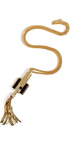 Necklace With Tassel Pendant In Gold/Jet Black - predominant colour: gold; secondary colour: black; occasions: casual, evening, occasion, holiday; style: tassel; length: long; size: standard; material: chain/metal; trends: metallics; finish: metallic; embellishment: crystals
