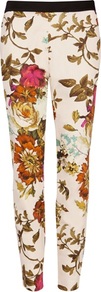 Ted Baker Ilanna Floral Printed Trousers - waist: mid/regular rise; secondary colour: khaki; occasions: casual, evening, holiday; length: ankle length; fibres: cotton - stretch; predominant colour: multicoloured; texture group: cotton feel fabrics; trends: high impact florals; fit: straight leg; pattern type: fabric; pattern size: big & busy; pattern: florals; style: standard