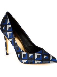 Ted Baker Herrer Pointed Court Shoe - secondary colour: purple; predominant colour: black; occasions: evening, work, occasion; material: fabric; heel height: high; embellishment: crystals; heel: stiletto; toe: pointed toe; style: courts; trends: modern geometrics; finish: plain; pattern: patterned/print