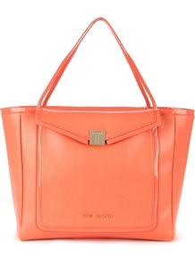 Ted Baker Cherrii Leather Shopper - predominant colour: bright orange; occasions: casual, work, holiday; type of pattern: standard; style: tote; length: shoulder (tucks under arm); size: oversized; material: leather; pattern: plain; finish: plain