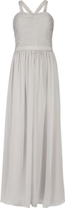 Ted Baker Skaio Strap Detail Maxi Dress - neckline: strapless (straight/sweetheart); pattern: plain; sleeve style: sleeveless; style: maxi dress; bust detail: ruching/gathering/draping/layers/pintuck pleats at bust; predominant colour: silver; occasions: evening, occasion; length: floor length; fit: fitted at waist & bust; fibres: polyester/polyamide - 100%; hip detail: soft pleats at hip/draping at hip/flared at hip; sleeve length: sleeveless; texture group: sheer fabrics/chiffon/organza etc.; pattern type: fabric