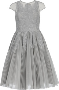 Ted Baker Miyaa Feather Applique Motif Dress - sleeve style: capped; pattern: plain; style: prom dress; predominant colour: light grey; occasions: evening, occasion; length: just above the knee; fit: fitted at waist & bust; fibres: polyester/polyamide - 100%; neckline: crew; hip detail: structured pleats at hip; sleeve length: short sleeve; texture group: sheer fabrics/chiffon/organza etc.; pattern type: fabric; embellishment: applique